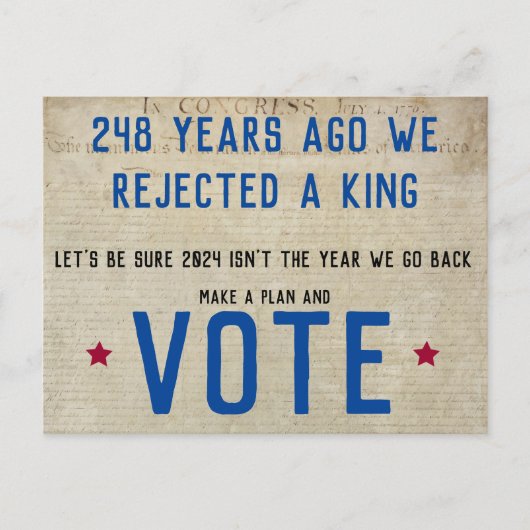 Carte Postale Les Etats-Unis n'ont pas de rois pour faire un pla (Devant)