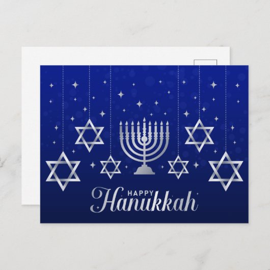Carte Postale Les étoiles d'argent de David Menorah Happy Hanouk (Devant / Derrière)