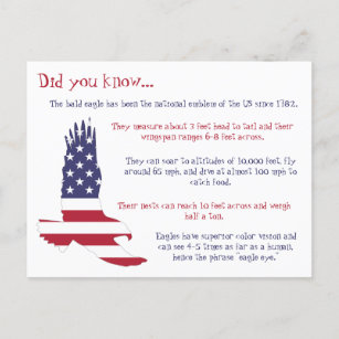 Carte Postale Les faits de l'aigle à tête blanche américain