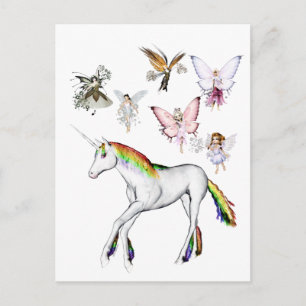 Carte Postale Les fées colorent la licorne