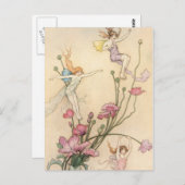 Carte Postale Les fées sautillent sur les fleurs (Devant / Derrière)