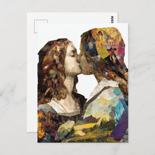 Carte Postale Les femmes embrassent un collage médiatique mixte (Devant / Derrière)