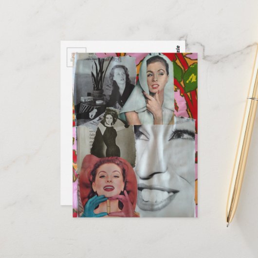 Carte Postale Les femmes rétro en collage (Devant/Arrière en situation)