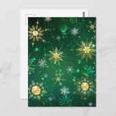 Carte Postale Les flocons dorés de Noël sur l'Arrière - plan ver (Devant / Derrière)