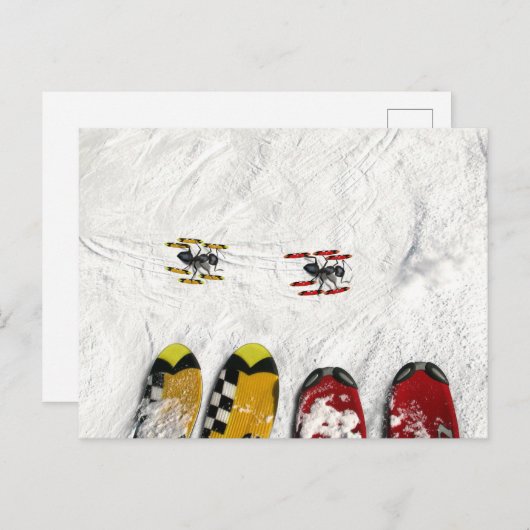 Carte Postale Les fourmis à ski (Devant / Derrière)