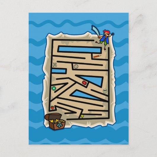 Carte Postale Les garçons Pirate trésor chasse Puzzle jeu (Devant)