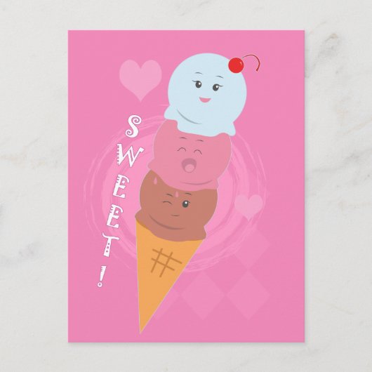 Carte Postale Les gâteaux sucrés - Cone de crème glacée! (Devant)