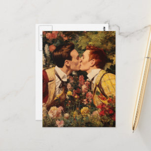 Carte Postale Les gays s'embrasser dans un jardin fleuri