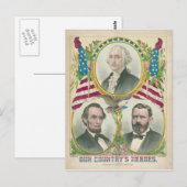 Carte Postale Les héros de notre pays Washington Lincoln Grant (Devant / Derrière)