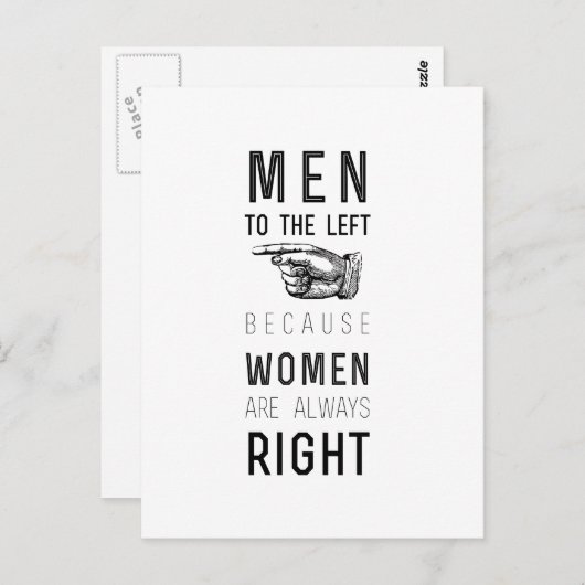 Carte Postale les hommes à gauche parce que les femmes ont toujo (Devant / Derrière)