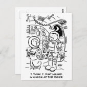 Carte Postale Les hommes de l'espace écoutent frapper à la porte (Devant / Derrière)