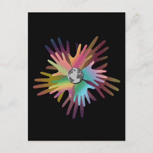 Carte Postale Les mains dans le monde (Devant)