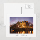Carte Postale Les maisons du canal d'Amsterdam à la nuit blanche (Devant / Derrière)