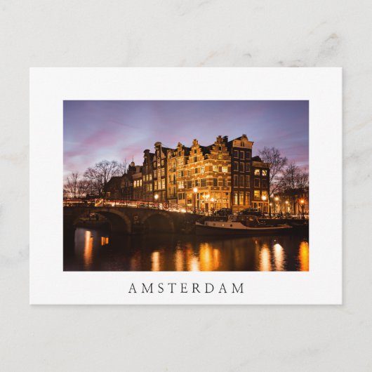 Carte Postale Les maisons du canal d'Amsterdam à la nuit blanche (Devant)