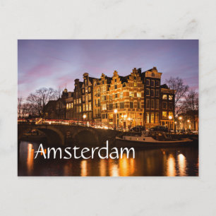 Carte Postale Les maisons du canal d'Amsterdam au crépuscule car