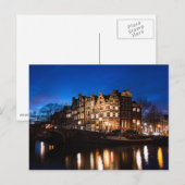 Carte Postale Les maisons du canal d'Amsterdam la nuit (Devant / Derrière)