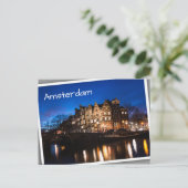 Carte Postale Les maisons du canal d'Amsterdam la nuit (Debout devant)