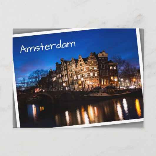 Carte Postale Les maisons du canal d'Amsterdam la nuit (Devant)