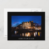 Carte Postale Les maisons du canal d'Amsterdam la nuit (Devant / Derrière)