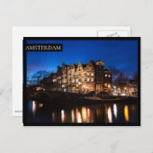 Carte Postale Les maisons du canal d'Amsterdam la nuit (Devant / Derrière)