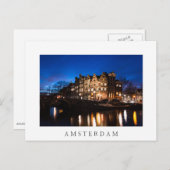 Carte Postale Les maisons du canal d'Amsterdam la nuit (Devant / Derrière)