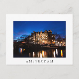 Carte Postale Les maisons du canal d'Amsterdam la nuit