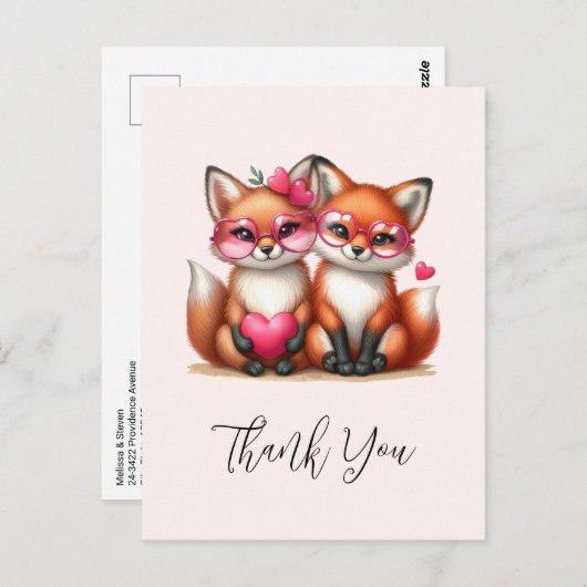 Carte Postale Les mignons renards orange en Merci d'amour (Devant / Derrière)