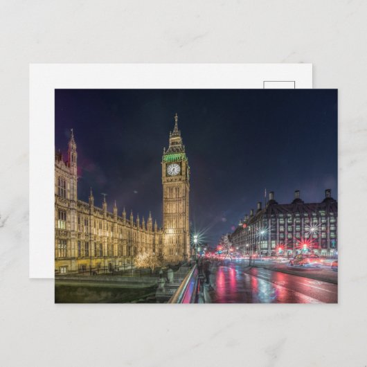 Carte Postale Les monuments | Big Ben la nuit (Devant / Derrière)