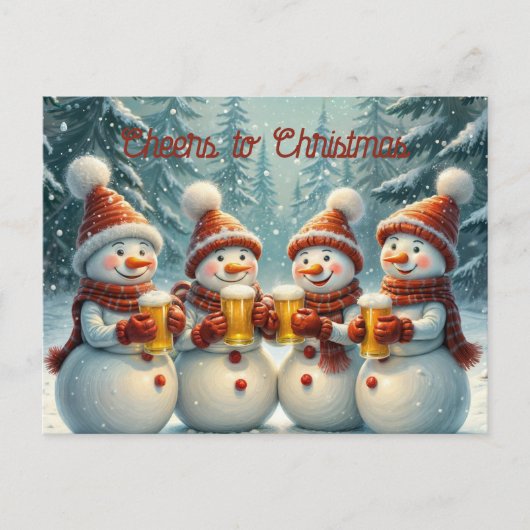 Carte Postale Les neigeurs applaudissent et grillent Noël (Devant)