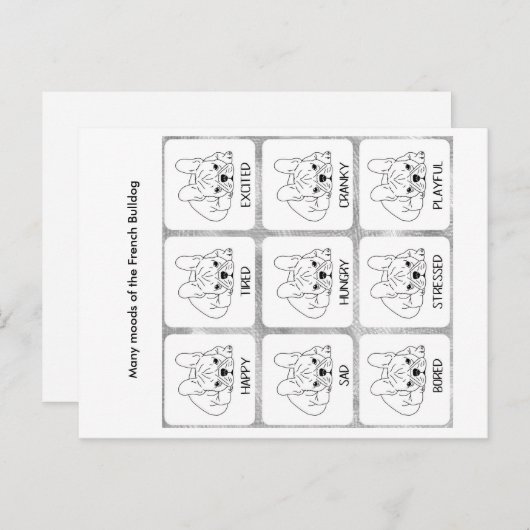 Carte Postale Les nombreuses humeurs d'un Bulldog français (Devant / Derrière)