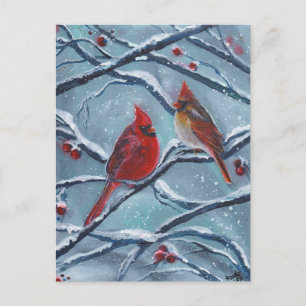 Carte Postale Les oiseaux cardinaux hiver par Renee Lavoie