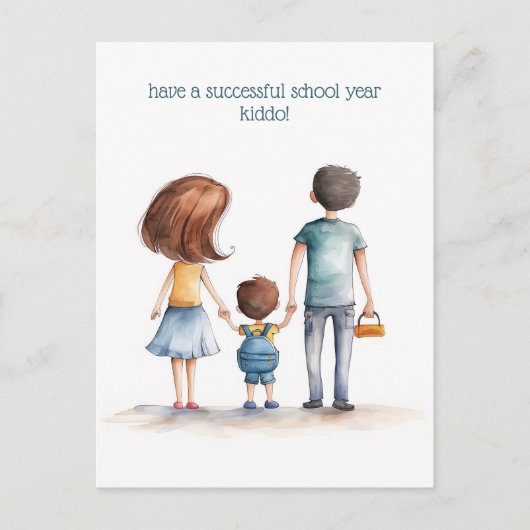 Carte Postale Les parents et l'enfant de l'école (Devant)