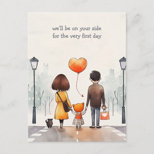 Carte Postale Les parents et l'enfant de l'école (Devant)