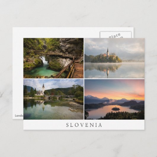 Carte Postale Les paysages slovènes autour du collage Bled souve (Devant / Derrière)