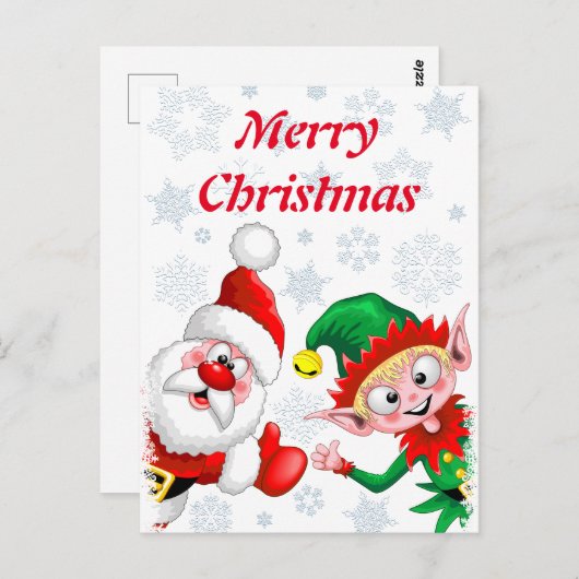 Carte Postale Les personnages de Noël de père Noël et Elf (Devant / Derrière)