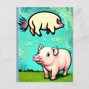 Carte Postale Les porcs voleront