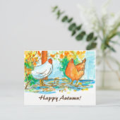 Carte Postale Les poulets d'aquarelle bon automne (Debout devant)