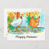 Carte Postale Les poulets d'aquarelle bon automne (Devant / Derrière)