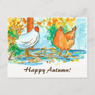 Carte Postale Les poulets d'aquarelle bon automne