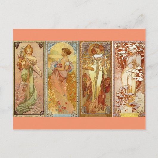 Carte Postale Les Quatre Saisons Art Nouveau (Devant)