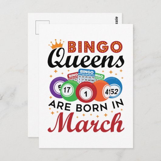 Carte Postale Les reines de bingo naissent en mars (Devant / Derrière)