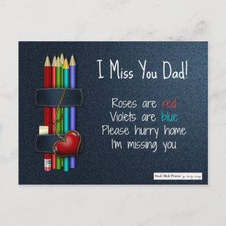 Carte Postale Les roses sont Red Poems : Tu me manques papa