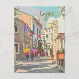 Carte Postale Les rues arrières de Chypre style affiche de voyag