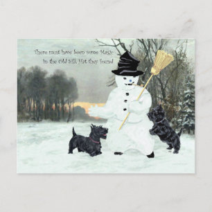Carte Postale Les Scottish Terriers construisent un bonhomme de