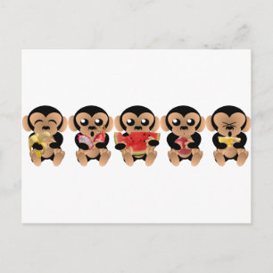 Carte Postale Les singes qui vêtent les fruits