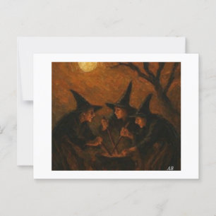 Carte Postale Les sorcières d'Halloween brassent sous le ciel de