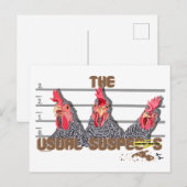 Carte Postale Les suspects habituels de POULET—Poules rocheuses (Devant / Derrière)