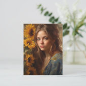 Carte Postale Les tournesols et une femme blonde (Debout devant)