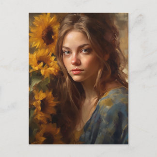 Carte Postale Les tournesols et une femme blonde