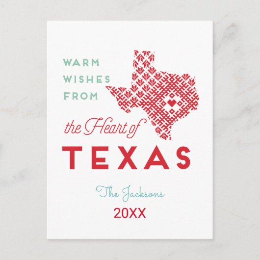 Carte Postale Les Voeux Chauds du Coeur du Texas (Devant)